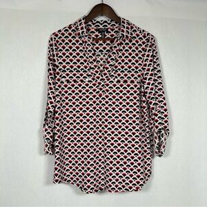 2 for$15 Jones New York White and Red Button Down Shirt with Notched Collar